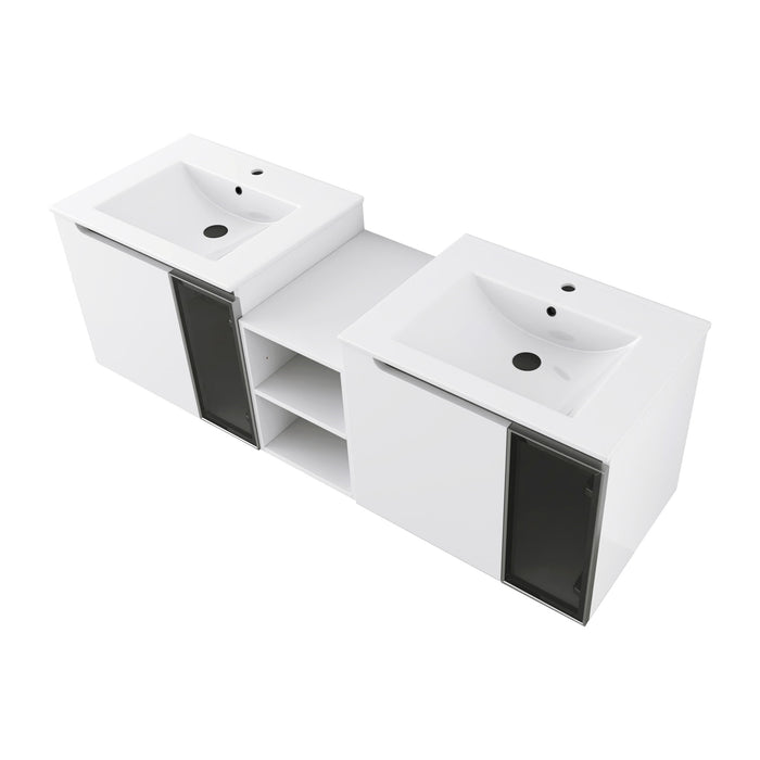 Wall Mounted Bathroom Vanity With Sink, Soft Close Doors, Cabinet & Half Door