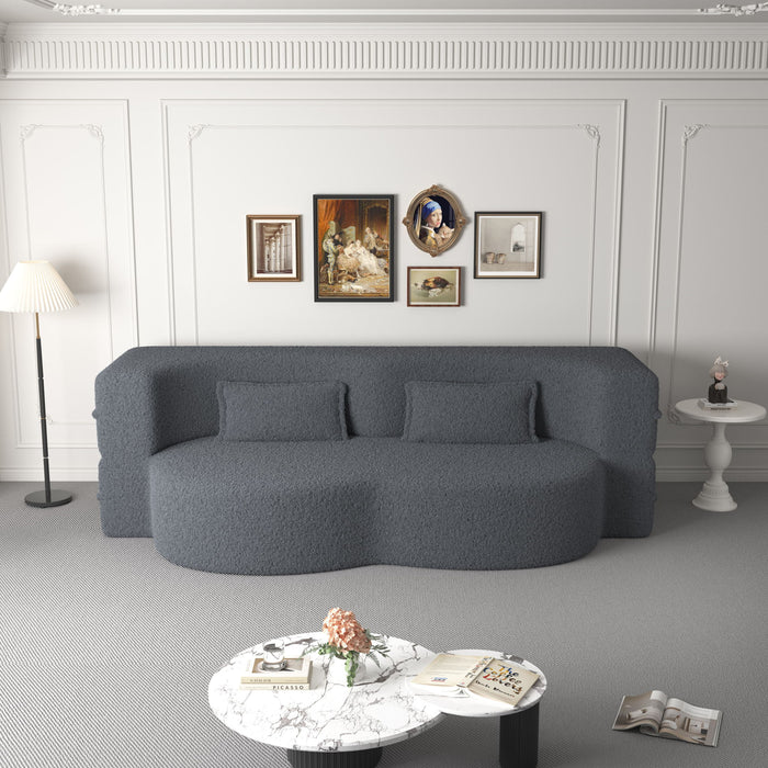 Modern Floor Sofa, With 2 Pillows, Convertible Teddy Fabric Foam Filled Bed