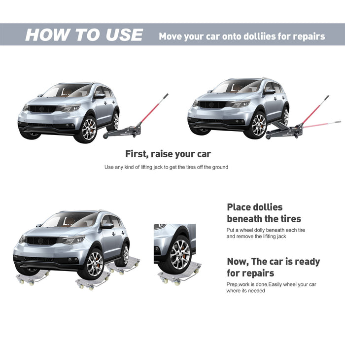 Heavy Duty Car Dolly Set, 6000Lbs Capacity, Metal Construction - Gray