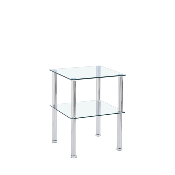 Modern 2 Piece Side Table With Storage Shelf, Tempered Glass, Space Saving Design - Clear