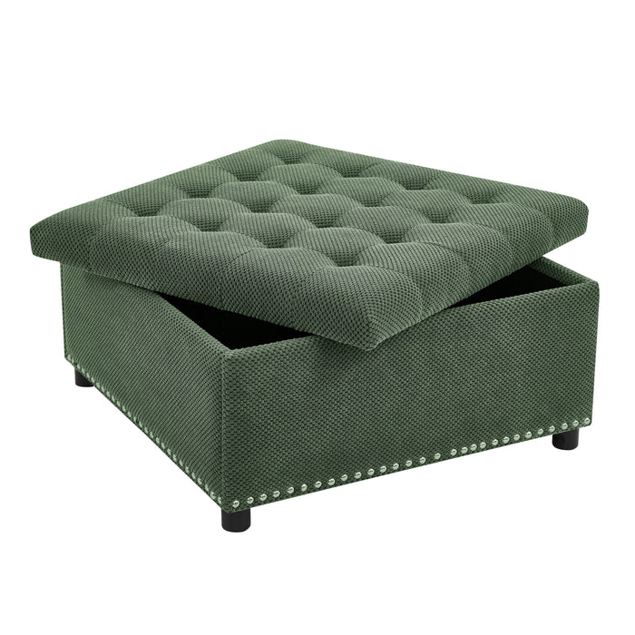 Square Tufted Storage Ottoman With Nailhead Trim