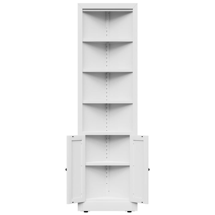 Tall Corner Storage Cabinet With 2 Doors, 5-Tier With Adjustable Shelves, Freestanding - White