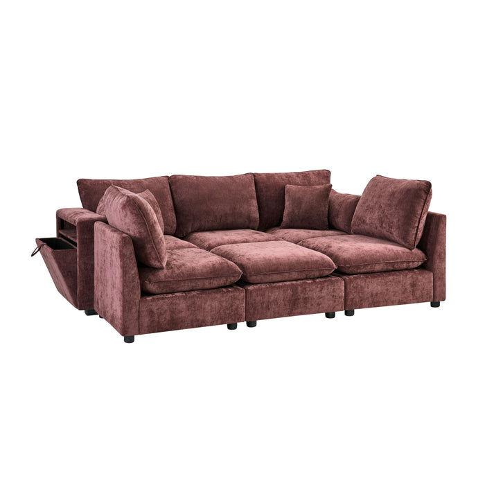 Modern Sectional Sofa U-Shaped With Movable Ottoman Storage Armrests And USB Ports