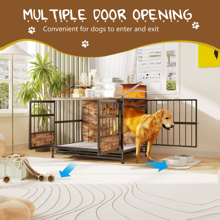 Multi Function Dog Crates With Storage, Double Doors, Indoor Dog Crate - Black Brown