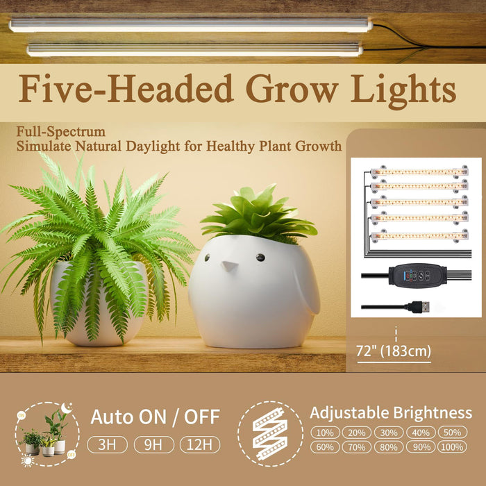 8 Tier Indoor Plant Stand With 5 Grow Lights For Living Room - Rustic Brown