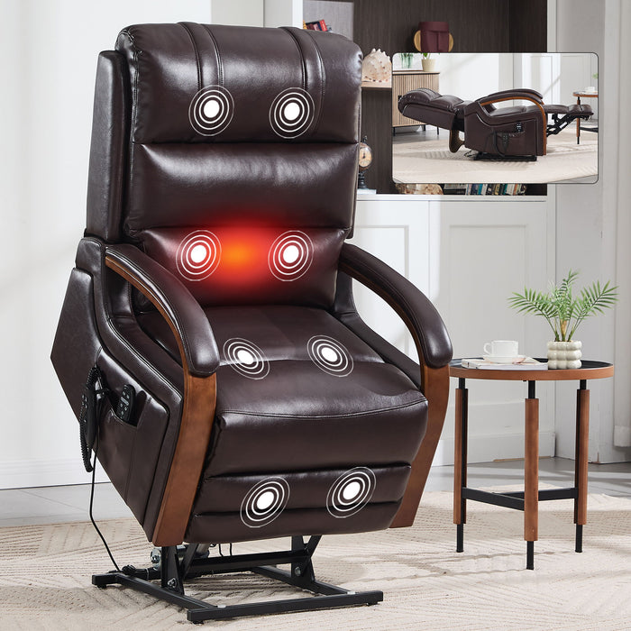 Power Lift Recliner Chair Dual Motor Infinite Position With Heat Massage And Heavy Duty Motion Mechanism - Brown