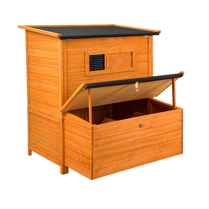 Chicken Coop, Large Chicken Coop With 3 Nesting Boxes, Foldable Ramp And Flip Up Asphalt Roof - Orange