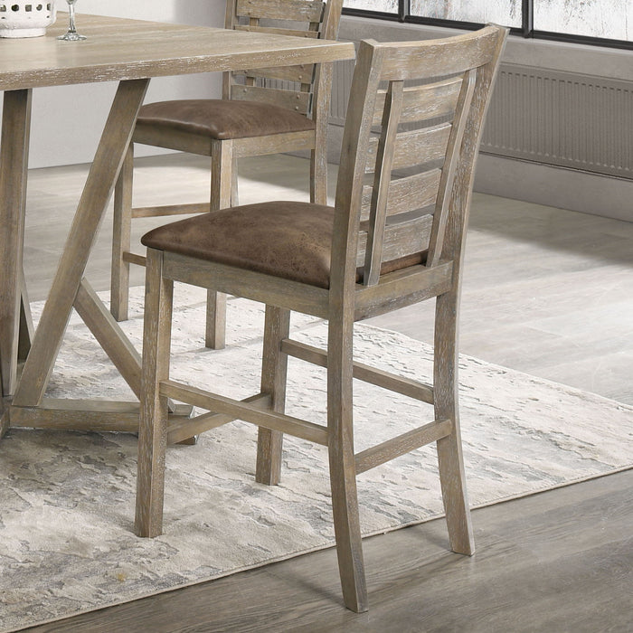 Dining Counter Height Chairs Modern Farmhouse Rustic Look Distressed Design Ladderback Solid Wood (Set of 2) - Grayish Brown
