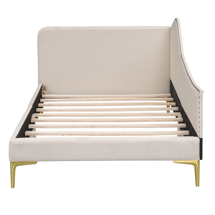 Upholstered Daybed With Headboard And Armrest, Support Legs