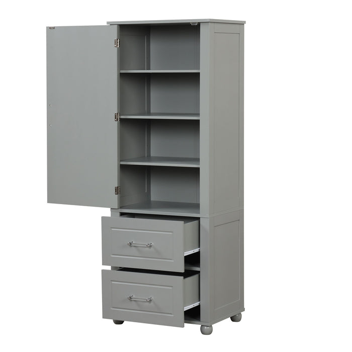 Tall Freestanding Bathroom Storage Cabinet With 2 Drawers And Adjustable Shelf