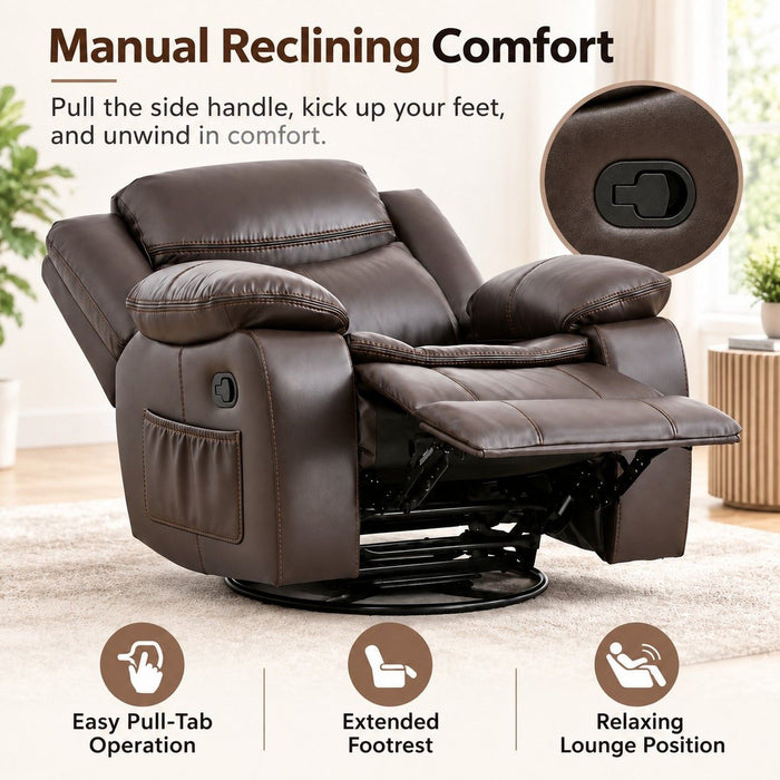 Rocker Recliner Chair With Manual Recline And 360° Swivel Base