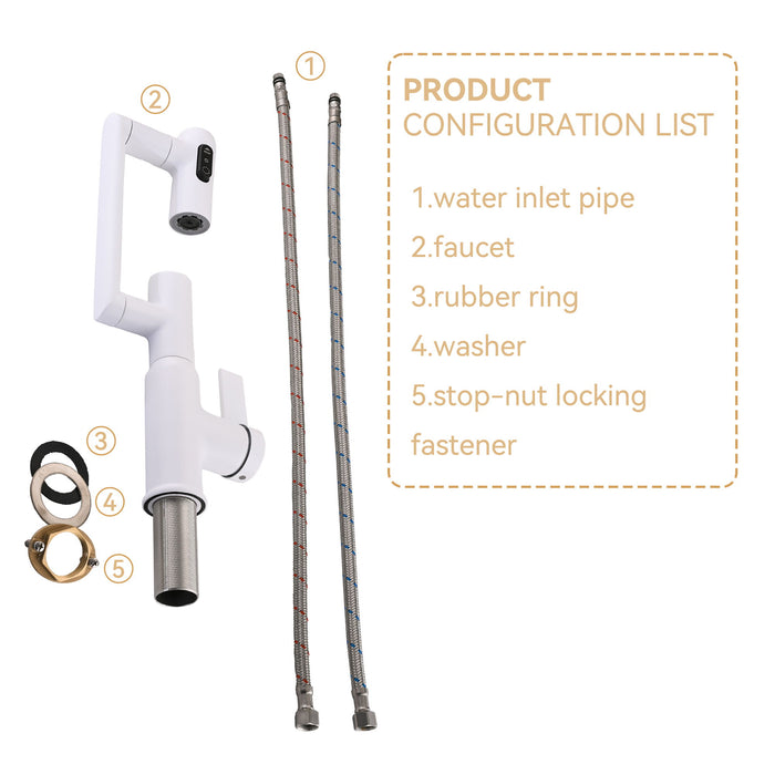 Bathroom Sink Faucet With Spray Function And Temperature Display, Anti Skid Switch, 360 Degree Rotary