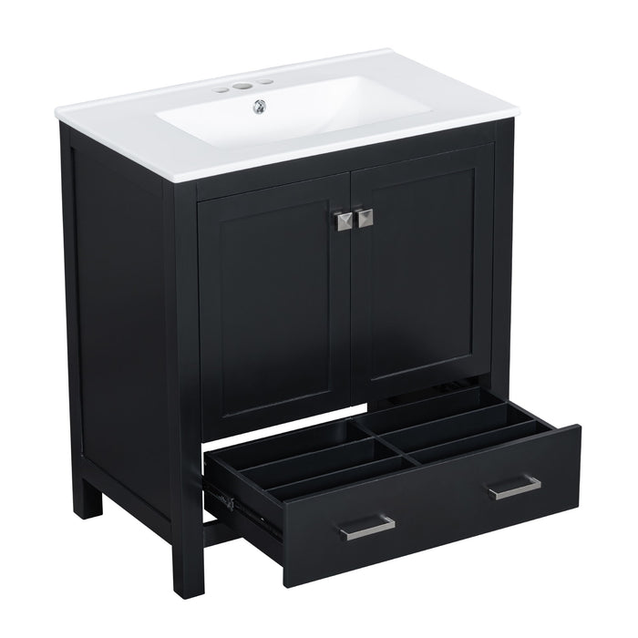 Bathroom Vanity With Single Sink, Combo Cabinet Undermount Sink, Bathroom Storage Cabinet With Two Doors And A Drawer, Soft Closing, Multifunctional Storage, Solid Wood Frame