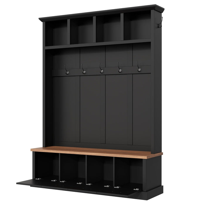 Hall Tree With Storage Bench Mudroom Coat Rack With 6 Hooks