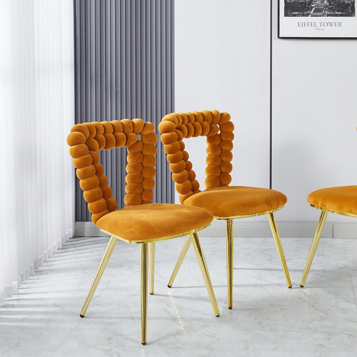 Modern Chair With Iron Tube Legs, Soft Cushions And Comfortable Backrest, Suitable For Dining Room, Living Room, Cafe, Hairball Back
