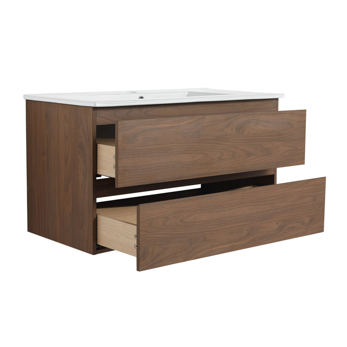 Wall Mounted Bathroom Vanity & Sink, 2 Soft Close Drawers