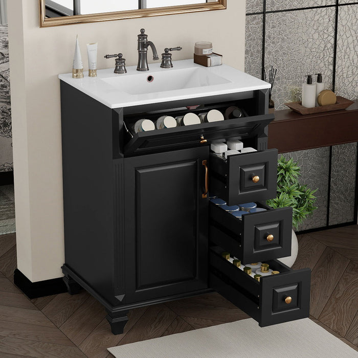 Freestanding Bathroom Vanity With Sink, 3 Drawers & Flip-Out Drawer