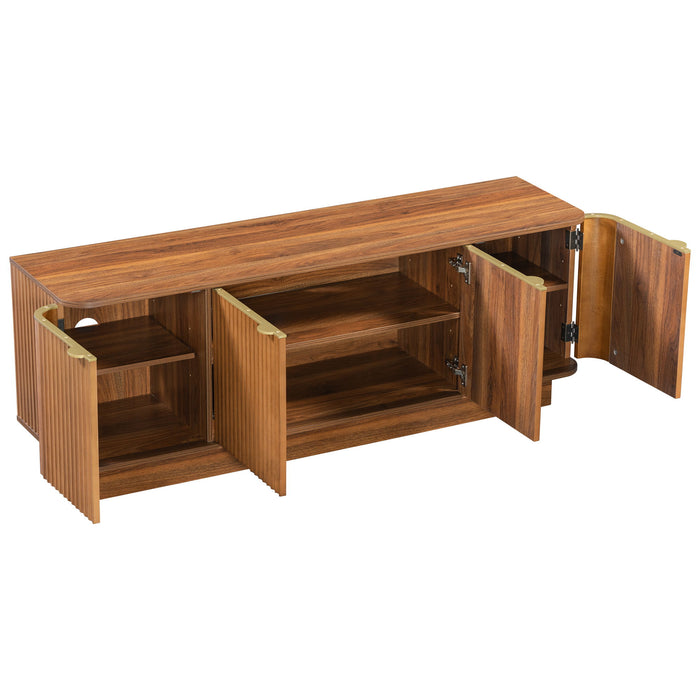 TV Stand, Fluted Media Console With Adjustable Shelves And Cable Holes