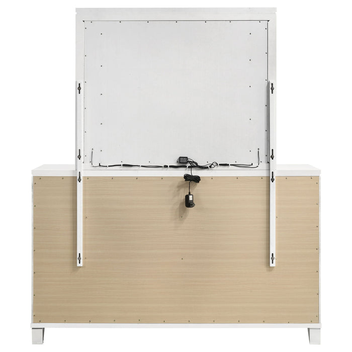 9 Drawer Dresser With LED Mirror, Touch Activated Lighting - White