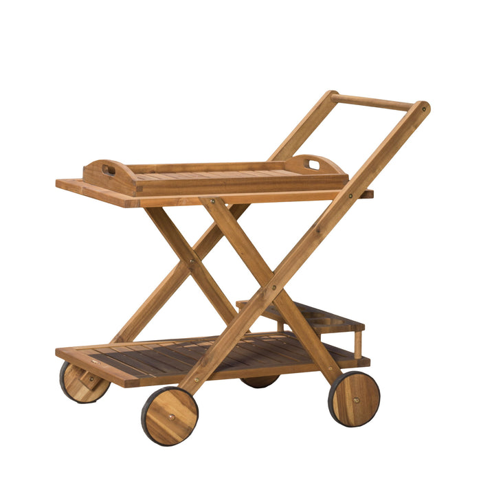 Riviera Bar Cart Stained Mobile With Wheels For Entertaining - Natural Stained