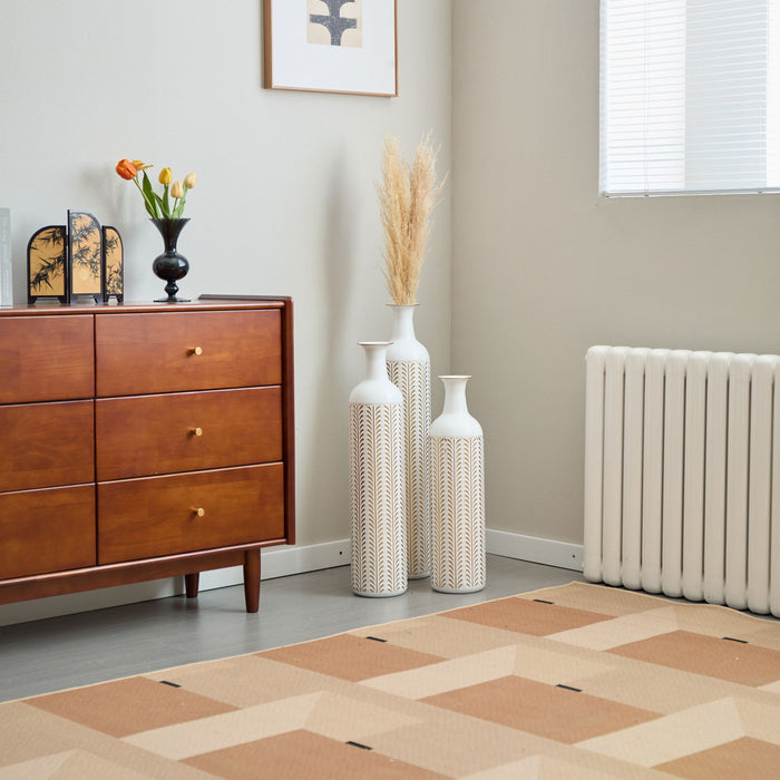 Floor Metal Vase Modern Style Decoration Home Metal Vase 3 Piece Set Gorgeous Home Decoration Large Glazed Metal Vase - Gold / White