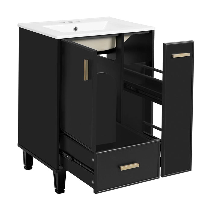 Bathroom Vanity With Sink, Deep Drawer And Pull Out Basket, Rectangular Design - Black