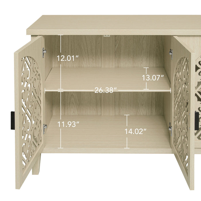 Hollowed Out Cabinet With 4 Doors, Suitable For Bedroom - Natural