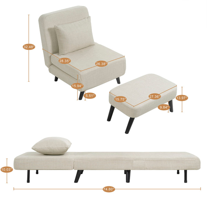 3 In 1 Foldable Linen Chaise Lounge With Adjustable Backrest
