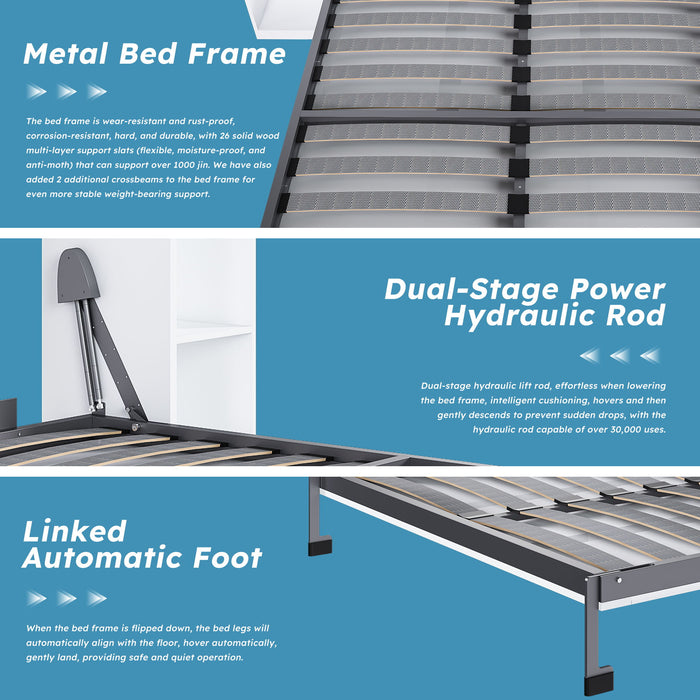 Queen Murphy Bed With Storage Cabinet - White