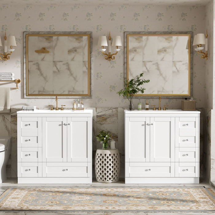 Shaker Free Standing Bathroom Vanity Cabinet & Sink, Soft Close Drawers, Soft Close Doors