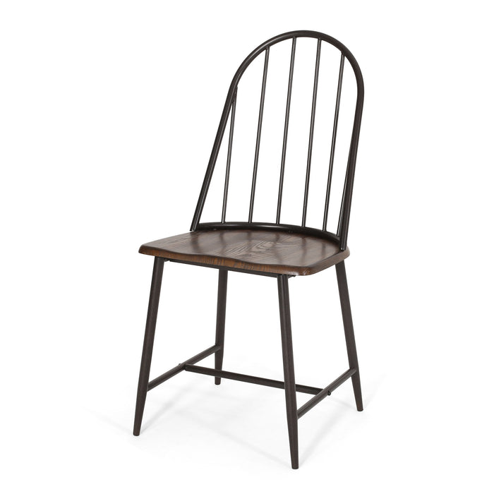 Rustic Farmhouse Style Dining Chair With Spindle Backrest - Dark Brown