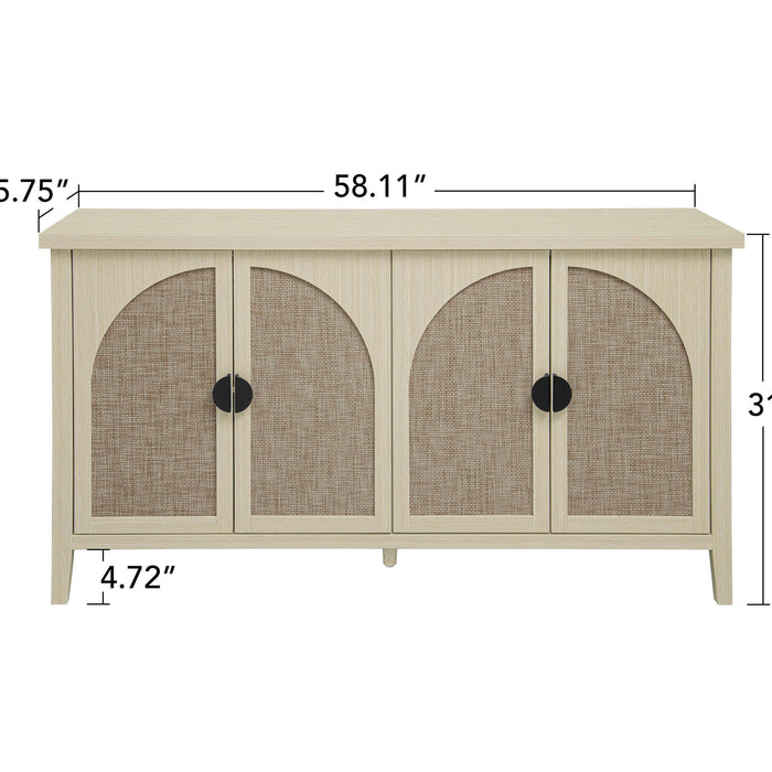 Rattan 4 Door Cabinet, Suitable For Bedroom - Natural