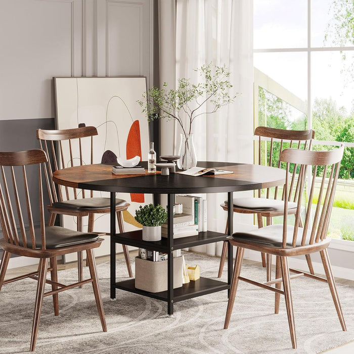 Round Dining Table For 4 With Storage Shelf - Brown / Black