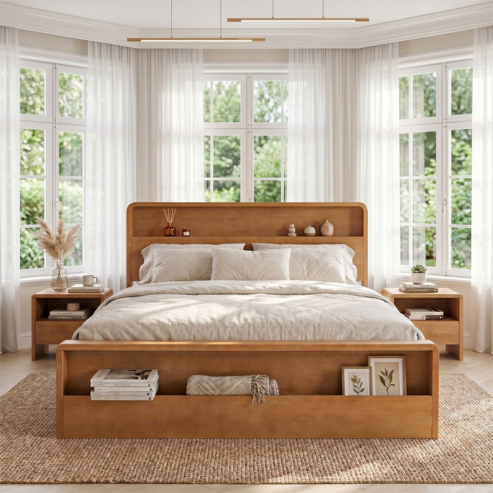 Bed Frame With Dual Open Storage Headboard And Footboard