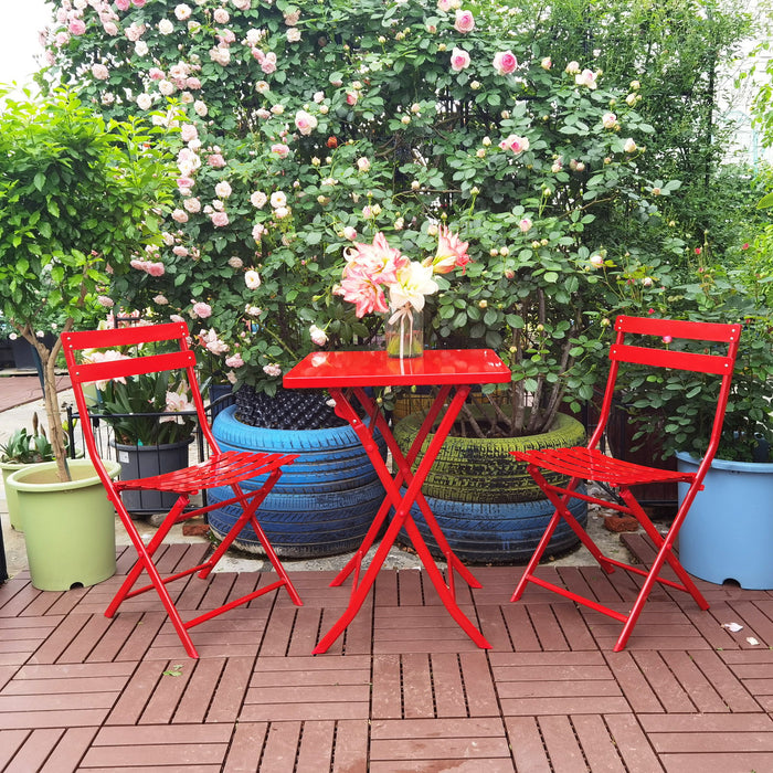 3 Piece Patio Bistro Set Of Foldable Square Table And Chairs