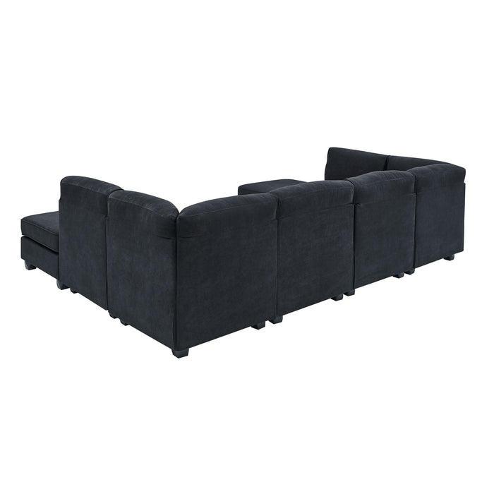 Upholstered Modular Sectional, Customizable Layout, Removable Cushions - Black