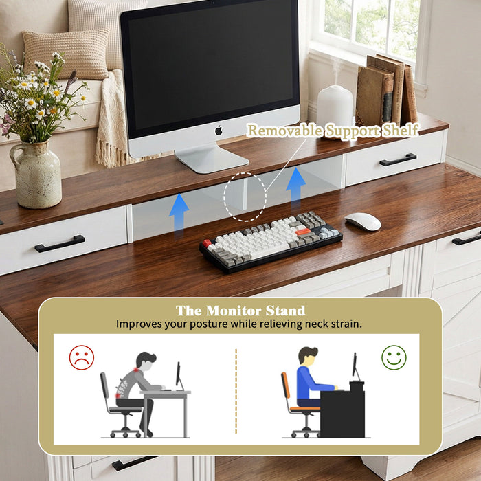 Office Desk With Charging Station & Storage Cabinet