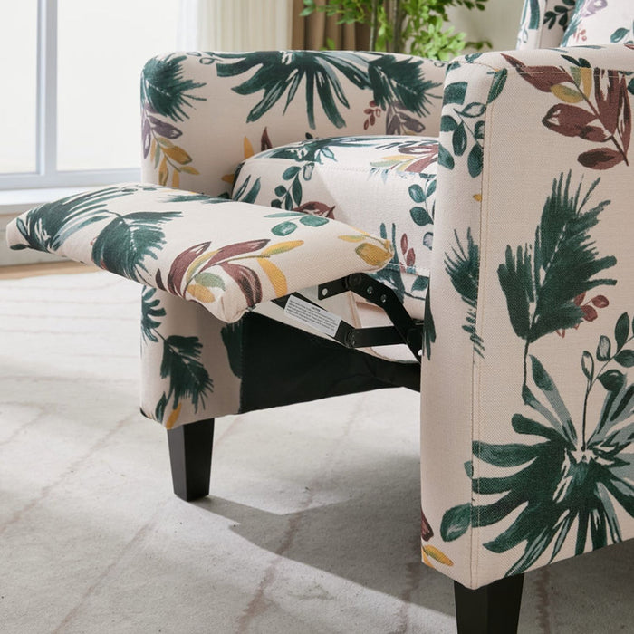 Wingback Recliner Chair With Padded Arms - Green