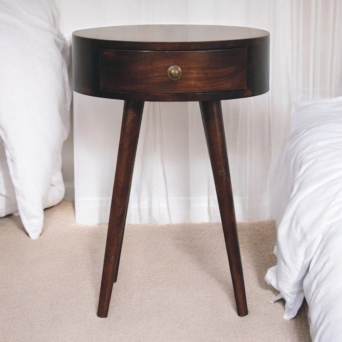 Circular Shaped Bedside Table - Walnut