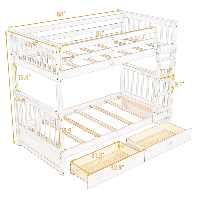 Bunk Bed With Ladders And 2 Storage Drawers