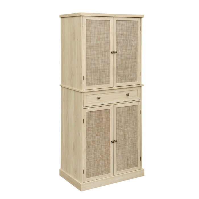 4 Door Storage Cabinet With 1 Drawer And 4 Adjustable Inner Shelves - Natural