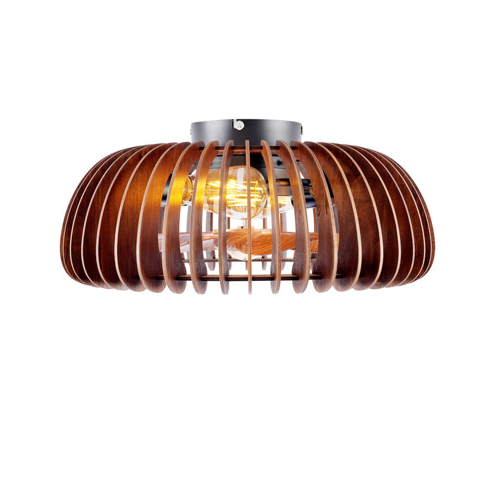 Semicircle Flush Mount Fan Light, (No Included Bulbs) And Remote Control, 6 Speeds, Quiet DC Motor For Living Room - Wood