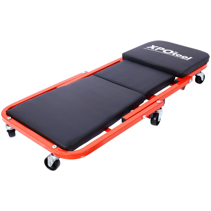 Mechanic Creeper, Z Creeper Seat 2 In 1 Low Profile With 6 Wheels Steel Vinyl - Red