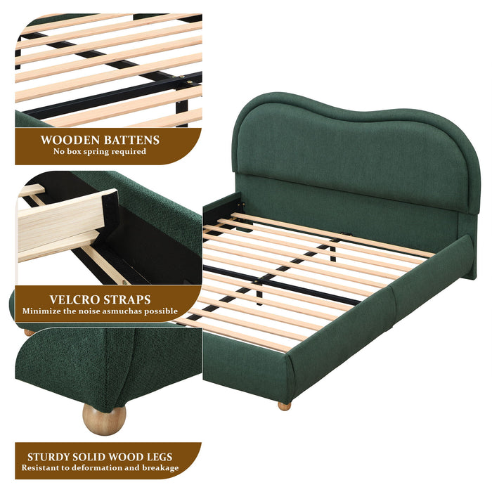 Upholstered Platform Bed Frame With Curved Headboard