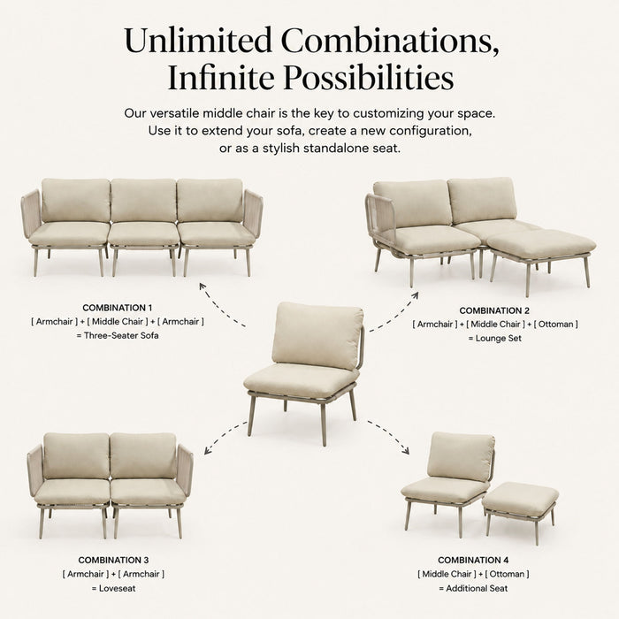 Modular Patio Armless Sofa Chair With Thick Cushion - Off White
