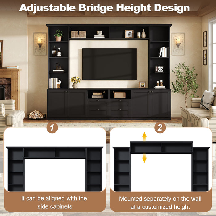 Farmhouse Elegant Entertainment Center Wall Unit With 4 Drawers