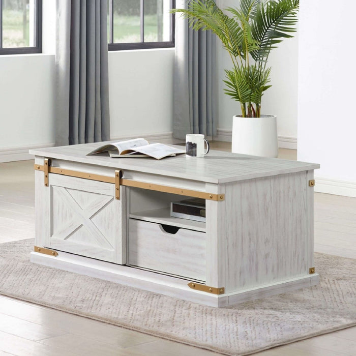 Coffee Table With Storage Drawer And Open Shelves - Antique White / Gold