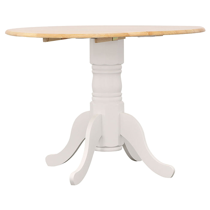 Round Dining Table With Drop Leaf Pedestal Base, Expandable Top - Natural