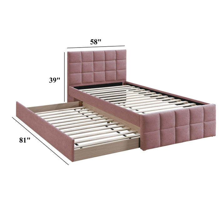 Contemporary Style Bed With Trundle Upholstered Headboard And Footboard Grid Pattern