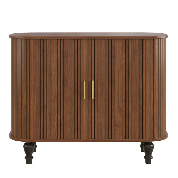 Fluted Liquor & Coffee Bar Cabinet With 6 Wine Racks And 3 Glass Holders